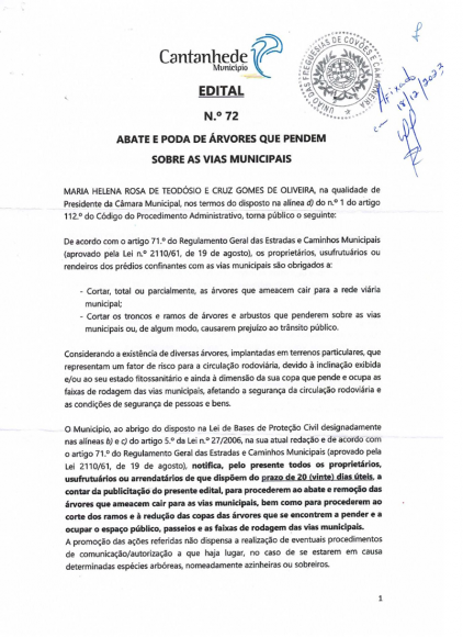 ABATE E PODA DE &Aacute;RVORES QUE PENDEM SOBRE AS VIAS MUNICIPAIS