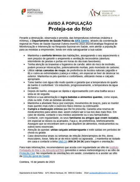 ARSC - Aviso &agrave; popula&ccedil;&atilde;o - Proteja-se do Frio