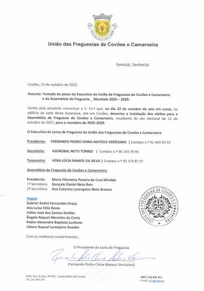 Ato Solene de Instala&ccedil;&atilde;o dos novos &Oacute;rg&atilde;os Aut&aacute;rquicos da Freguesia de Cov&otilde;es e Camarneira