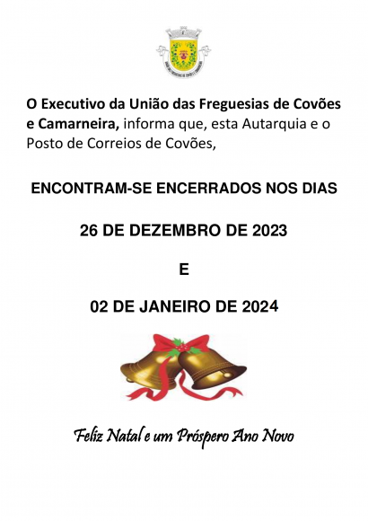 AVISO DE ENCERRAMENTO NO DIA 26/12/2023 E 02/01/2024